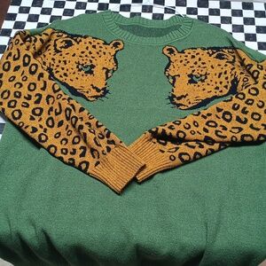 Unbranded Dark Green leopard arms women's sweater fits like a small